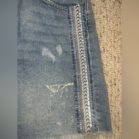 Free People Embellished Denim Mini Skirt Size 12 - Picture 8 of 10